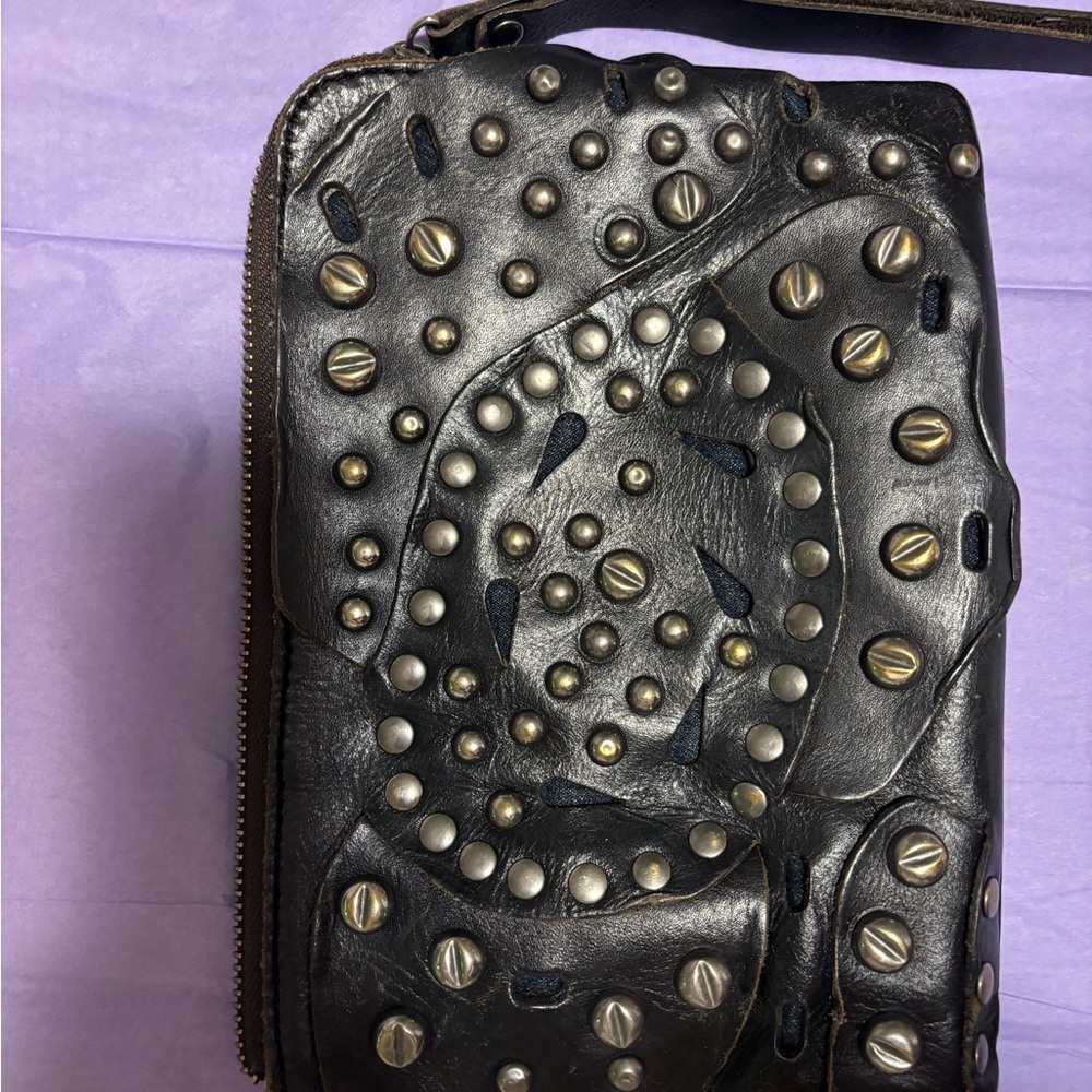 Patricia Nash Black Studded Leather Clutch